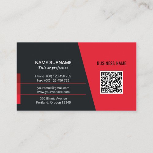 red QR code social media professional logo  Business Card