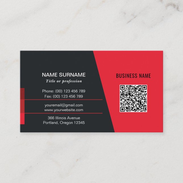 red QR code social media professional logo  Business Card (Front)