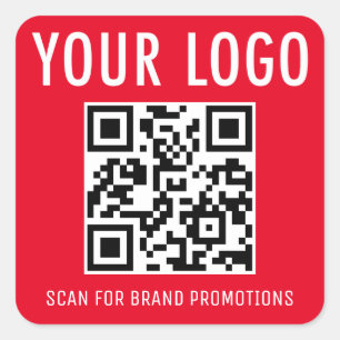 Red QR Code Stickers Labels Company Logo Square