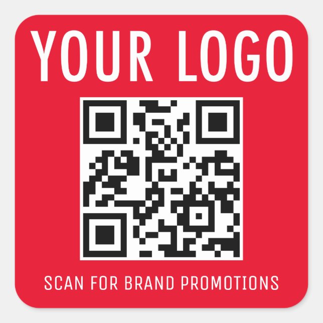 Red QR Code Stickers Labels Company Logo Square (Front)