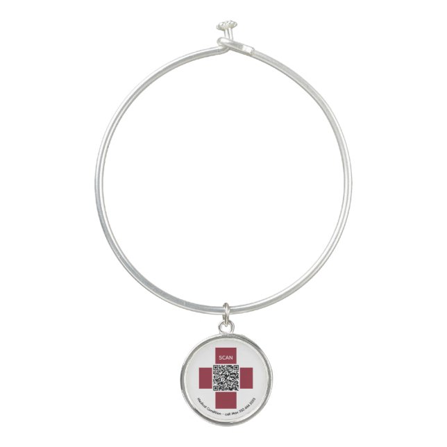 *~* Red QR ICE Medical Alert AP38 Cross Bangle Bracelet (Front)
