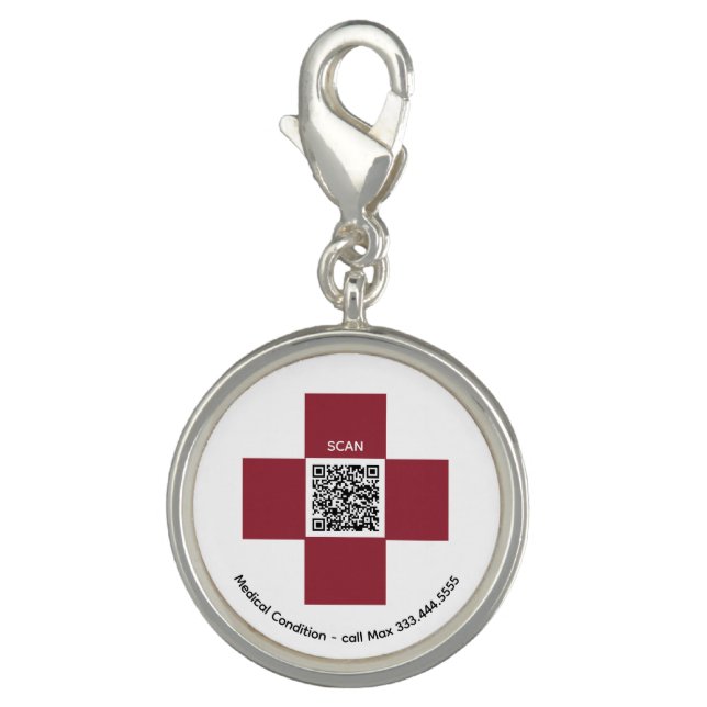 *~* Red QR ICE Medical Alert AP38 Cross Charm (Front)