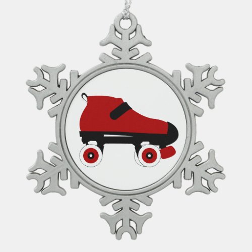 red quad roller derby skate snowflake pewter christmas ornament