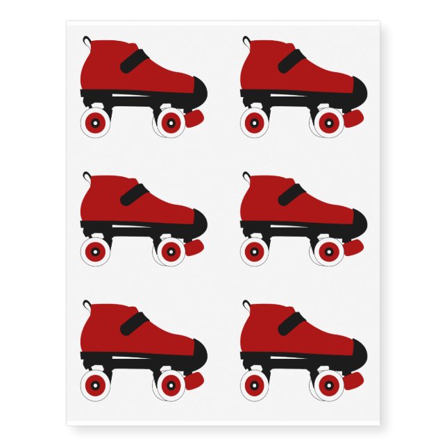 red quad roller derby skate temporary tattoos (Front)