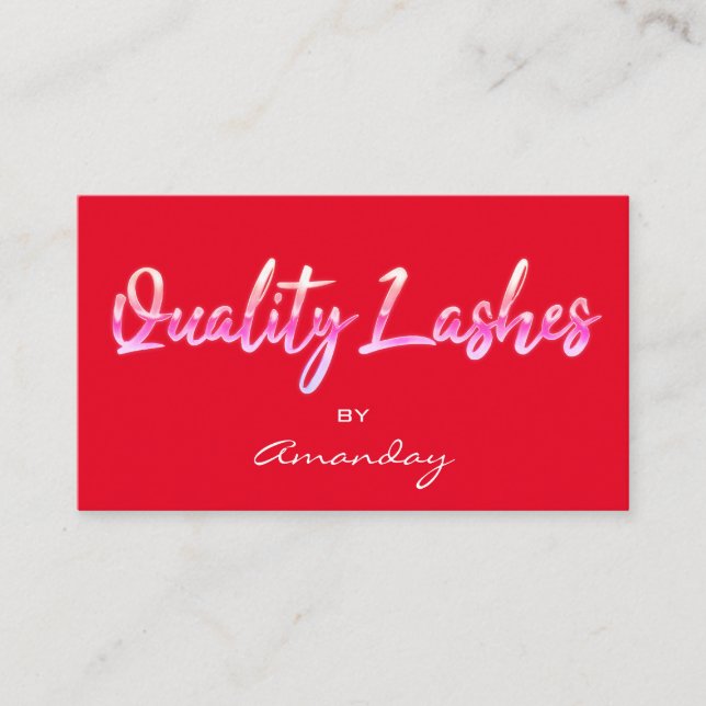 Red Quality Lashes Extension Script QR Code Logo Business Card (Front)