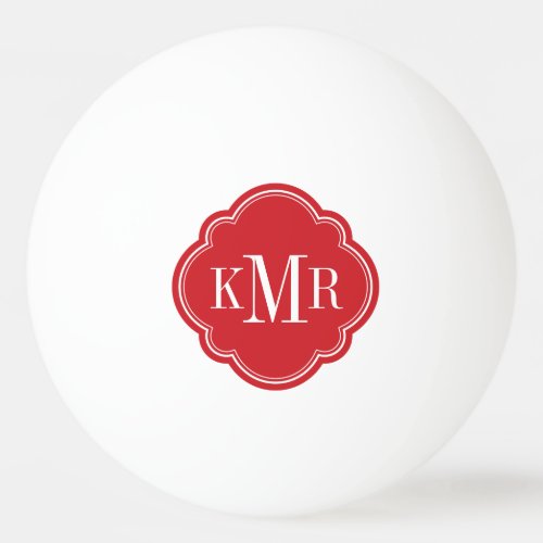 Red Quatrefoil 3 Letter Monogram Ping_Pong Ball