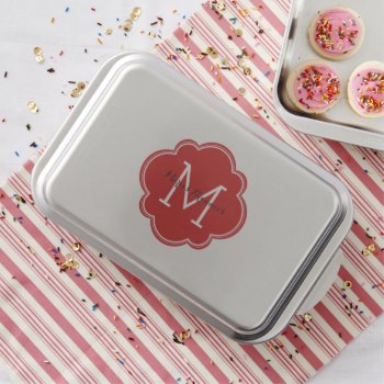 Red Quatrefoil Frame Monogram Cake Pan by heartlockedhome at Zazzle