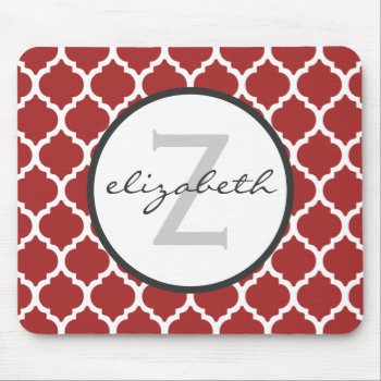 Red Quatrefoil Monogram Mouse Pad by snowfinch at Zazzle