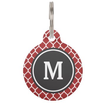 Red Quatrefoil Monogram Pet Id Tag by snowfinch at Zazzle