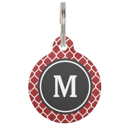 Red Quatrefoil Monogram Pet ID Tag