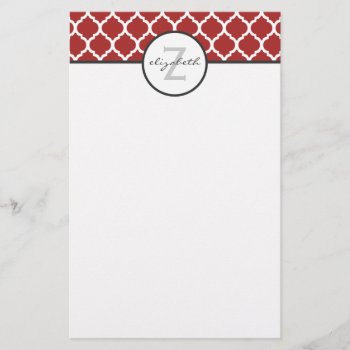 Red Quatrefoil Monogram Stationery by snowfinch at Zazzle
