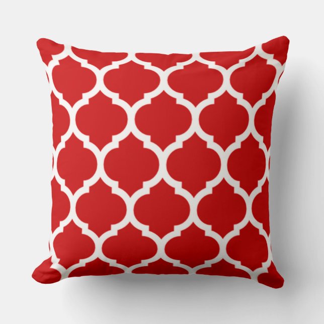 Red Quatrefoil Moroccan lattice pattern Throw Pillow (Front)
