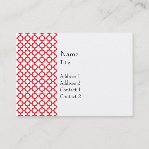 Customizable Red Quatrefoil Pattern Business Card