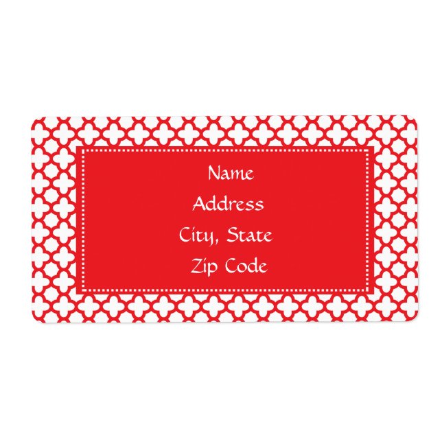Red Quatrefoil Pattern Label (Front)