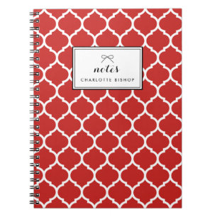 Red Quatrefoil Pattern Personalized Notebook