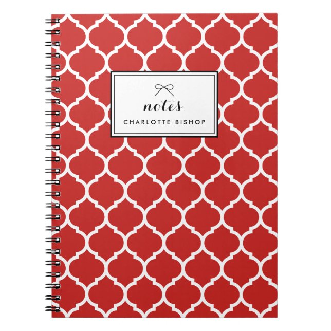 Red Quatrefoil Pattern Personalized Notebook (Front)