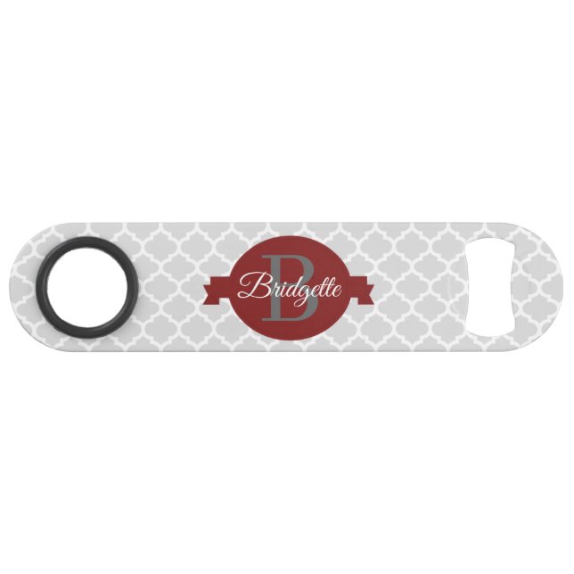 Red Quatrefoil Personalized Bar Key (Front (Horizontal))
