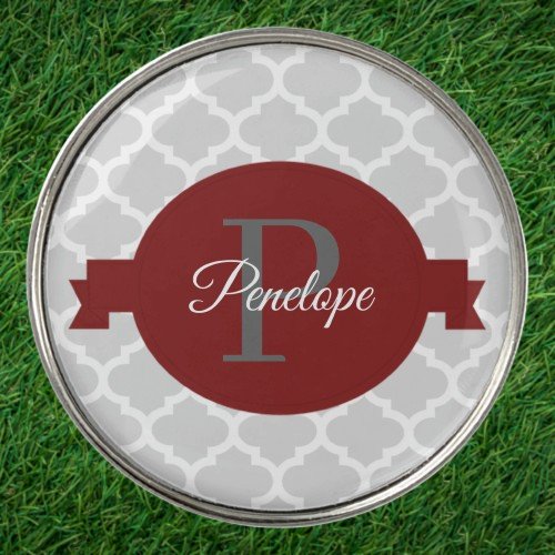 Red Quatrefoil Personalized Golf Ball Marker