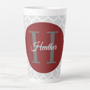 Red Quatrefoil Personalized Latte Mug