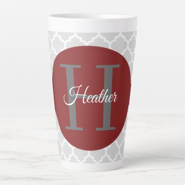 Red Quatrefoil Personalized Latte Mug (Front)