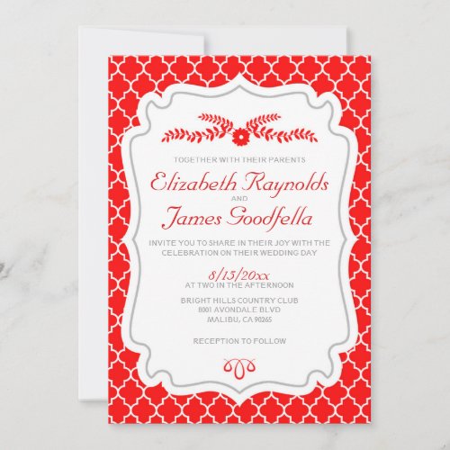 Red Quatrefoil Wedding Invitations