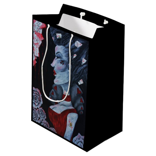 Red Queen Hearts Alice Wonderland Roses Goth Art Medium Gift Bag (Back Angled)
