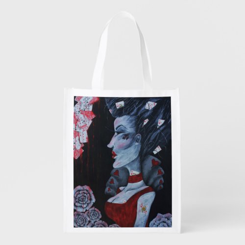 Red Queen Hearts Alice Wonderland Roses Goth Art Reusable Grocery Bag