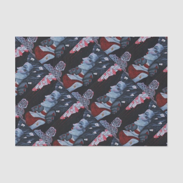 Red Queen Hearts Alice Wonderland Roses Goth Art Tissue Paper (Front)