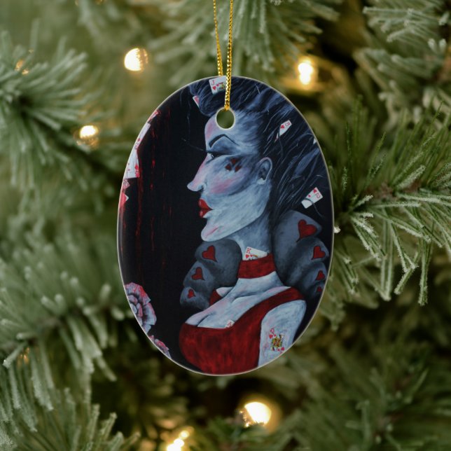 Red Queen Of Hearts Alice Wonderland Fantasy Art Ceramic Ornament (Tree)