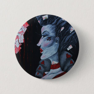 Red Queen Of Hearts Alice Wonderland Fantasy Art Pinback Button