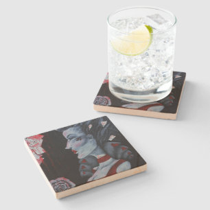 Red Queen Of Hearts Alice Wonderland Fantasy Art Stone Coaster