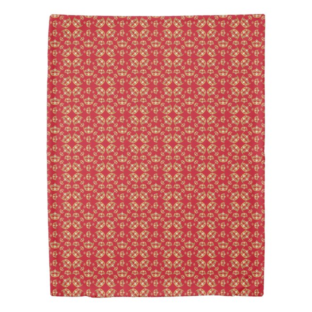 Red Queen of Hearts Gold Crown Repeat Design Duvet Cover (Front)