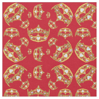 Red Queen of Hearts Gold Crown Repeat Design  Fabric