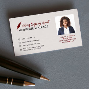 RED QUILL PEN Professional Photo Notary  Services Business Card