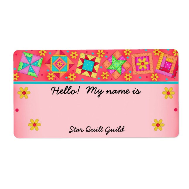 Red Quilt Blocks Quilters Name Tag (Front)