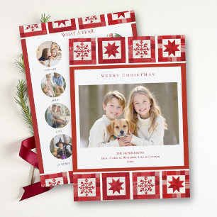 Red Quilt Christmas Year in Review Photo Collage Holiday Card