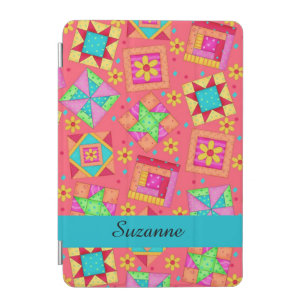 Red Quilt Patchwork Block Name Personalized iPad Mini Cover