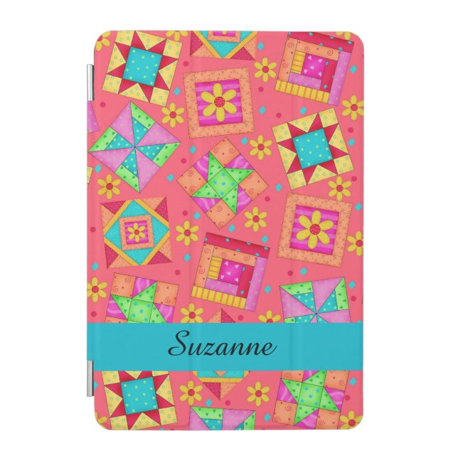 Red Quilt Patchwork Block Name Personalized iPad Mini Cover (Front)
