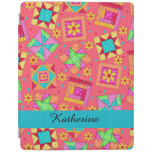 Red Quilt Patchwork Block Name Personalized iPad Smart Cover