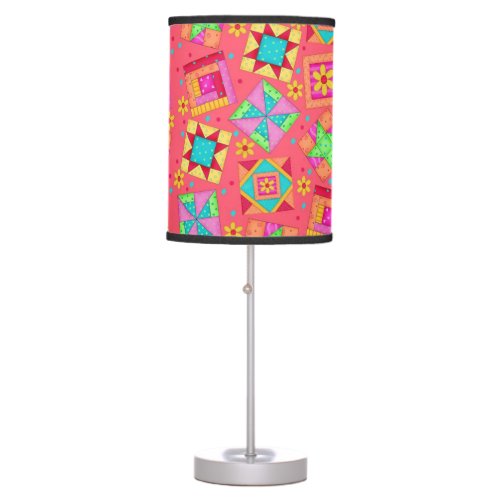 Red Quilt Patchwork Blocks Decorative Lighting Table Lamp