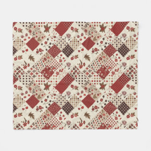 Red Quilt Patchwork Gingham Cottagecore Floral Fleece Blanket