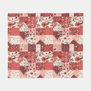 Red Quilt Patchwork Gingham Cottagecore Floral Fleece Blanket
