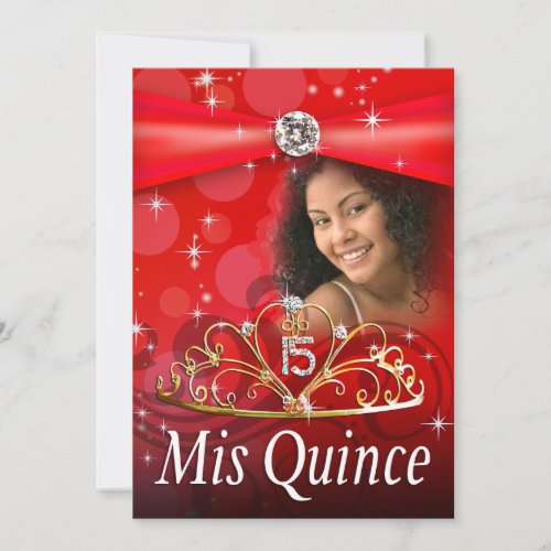 Red Quinceanera 15 Princess Tiara  Photo Invitation