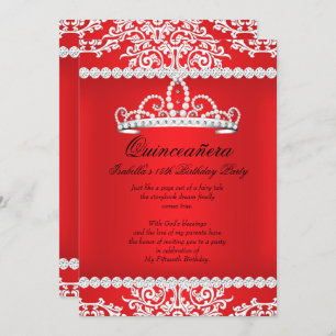 Red Quinceanera 15th Birthday Party Tiara Invitation
