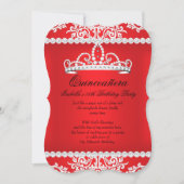 Red Quinceanera 15th Birthday Party Tiara Invitation (Front)
