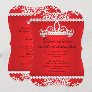 Red Quinceanera 15th Birthday Party Tiara Invitation