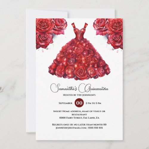 Red Quinceañera ballgown elegant rose flower 15th