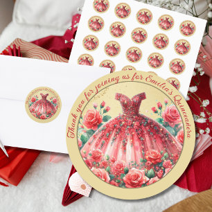 Red Quinceañera Dress Thank You Favors Gifts Classic Round Sticker