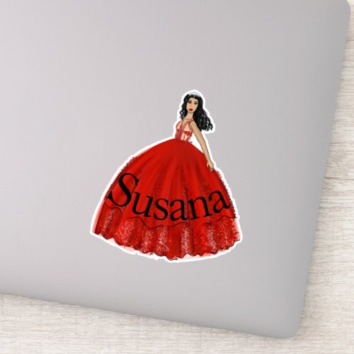 Red Quinceanera Fashion Illustration Sticker