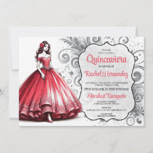 Red Quinceañera Girl Invitation